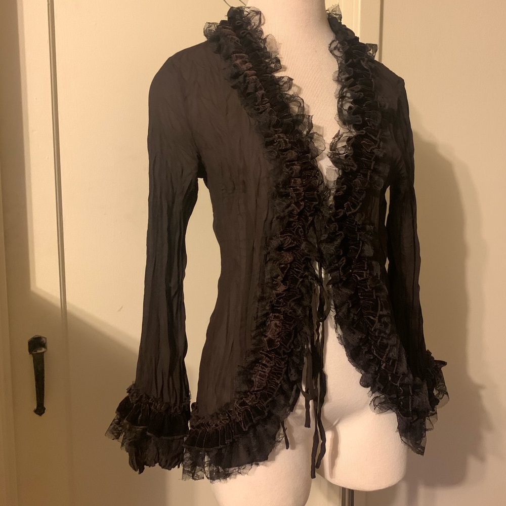 Brown Victorian Ruffle Top with Tie